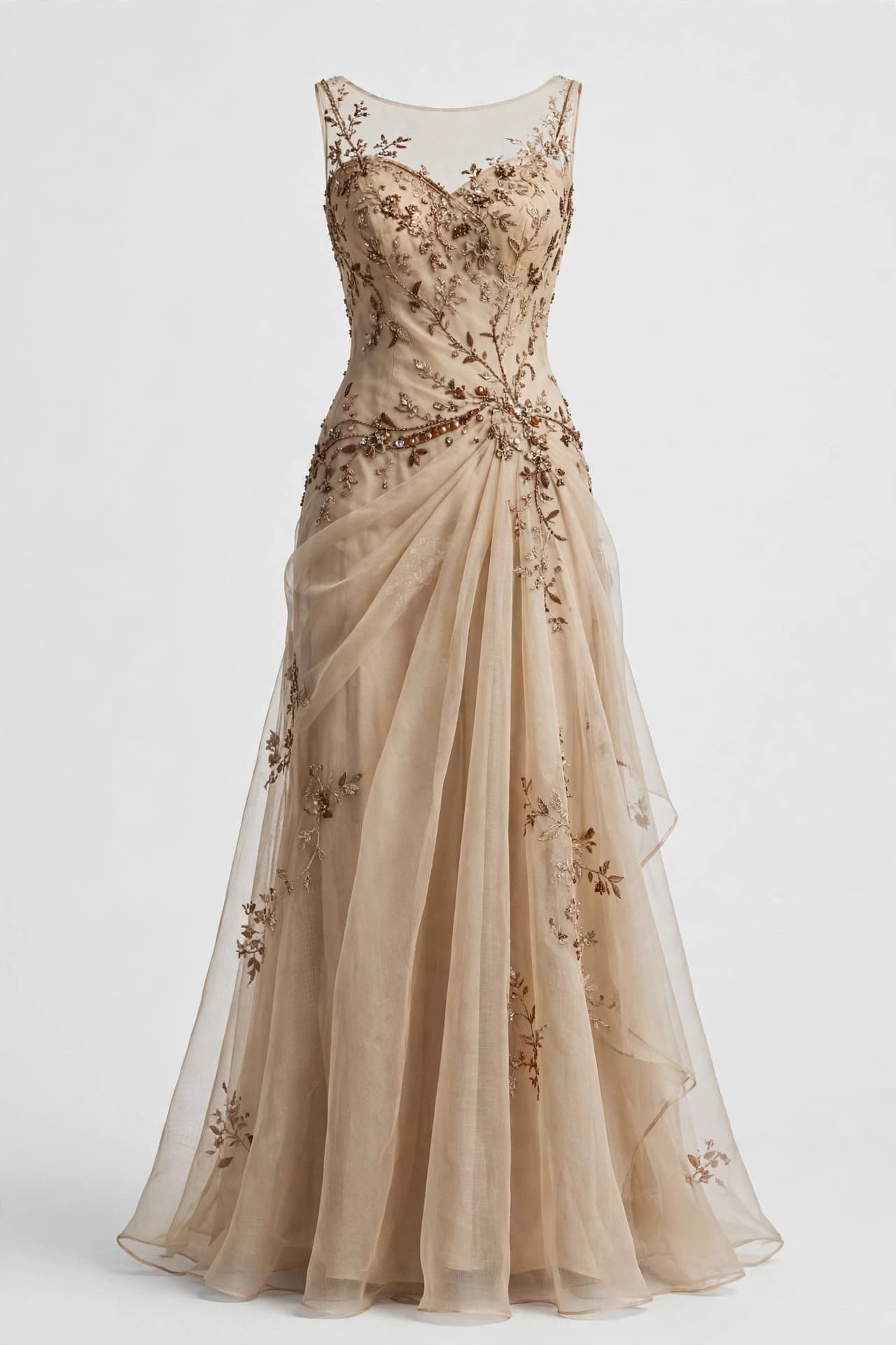 Golden Jasmine Trail Evening Gown