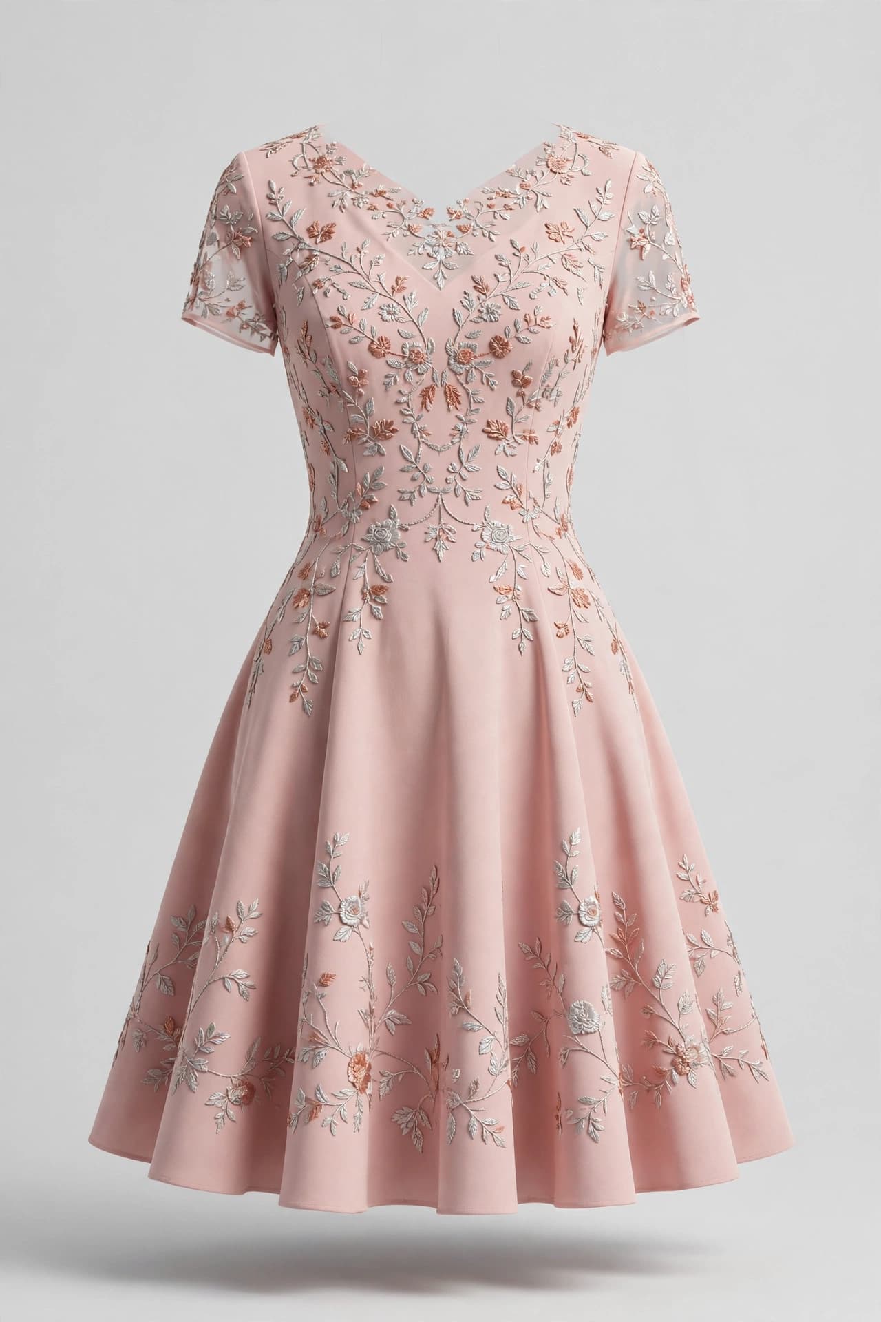Ivory Floral Cascade Fit & Flare Dress