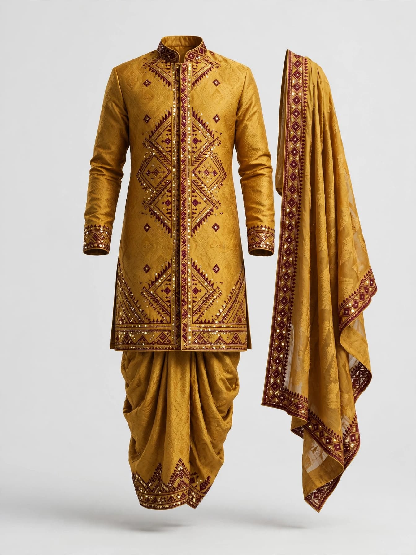 Golden Kantha Craft Festive Outfit