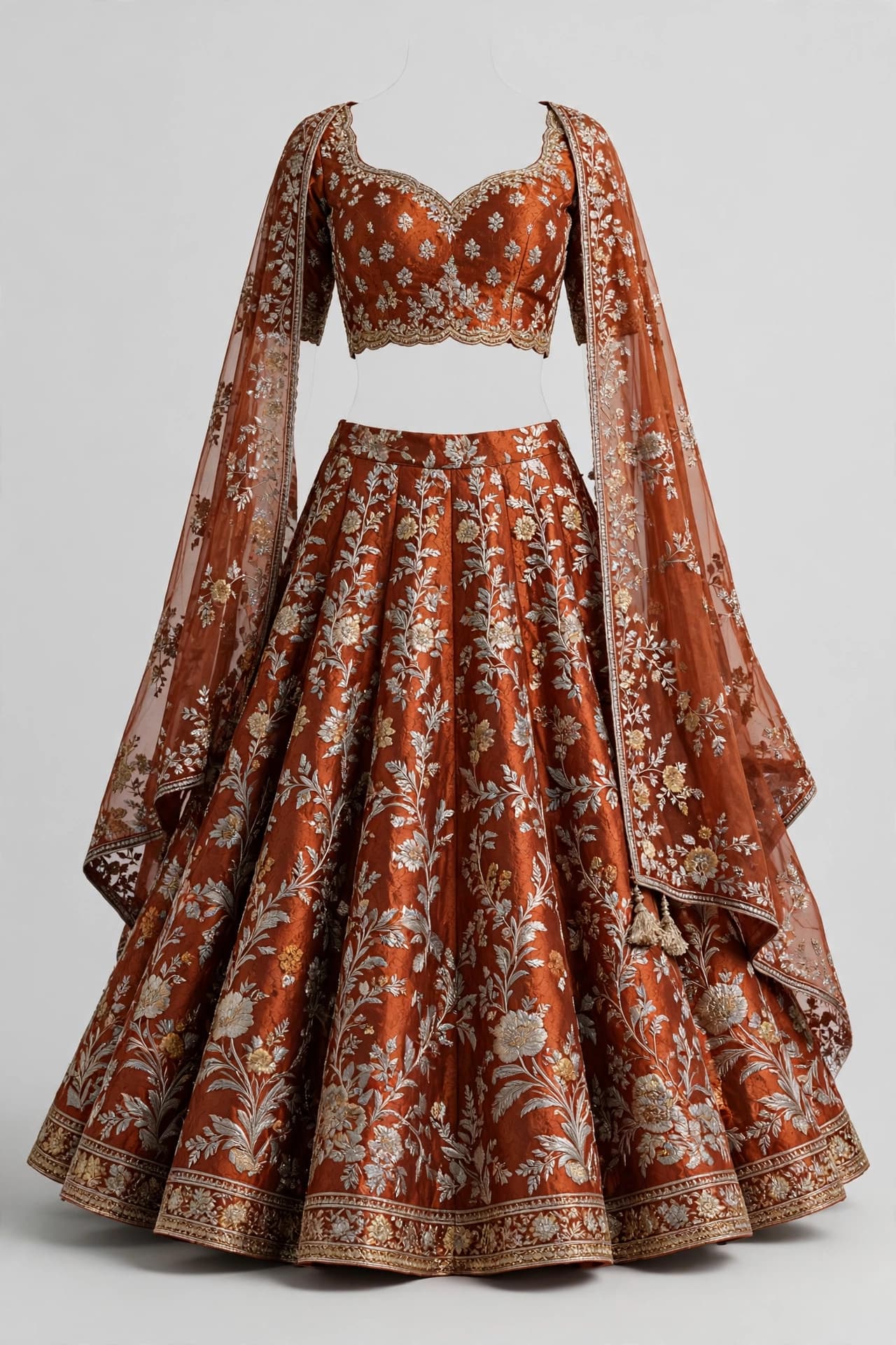Captivating Ember Crop Top Lehengas