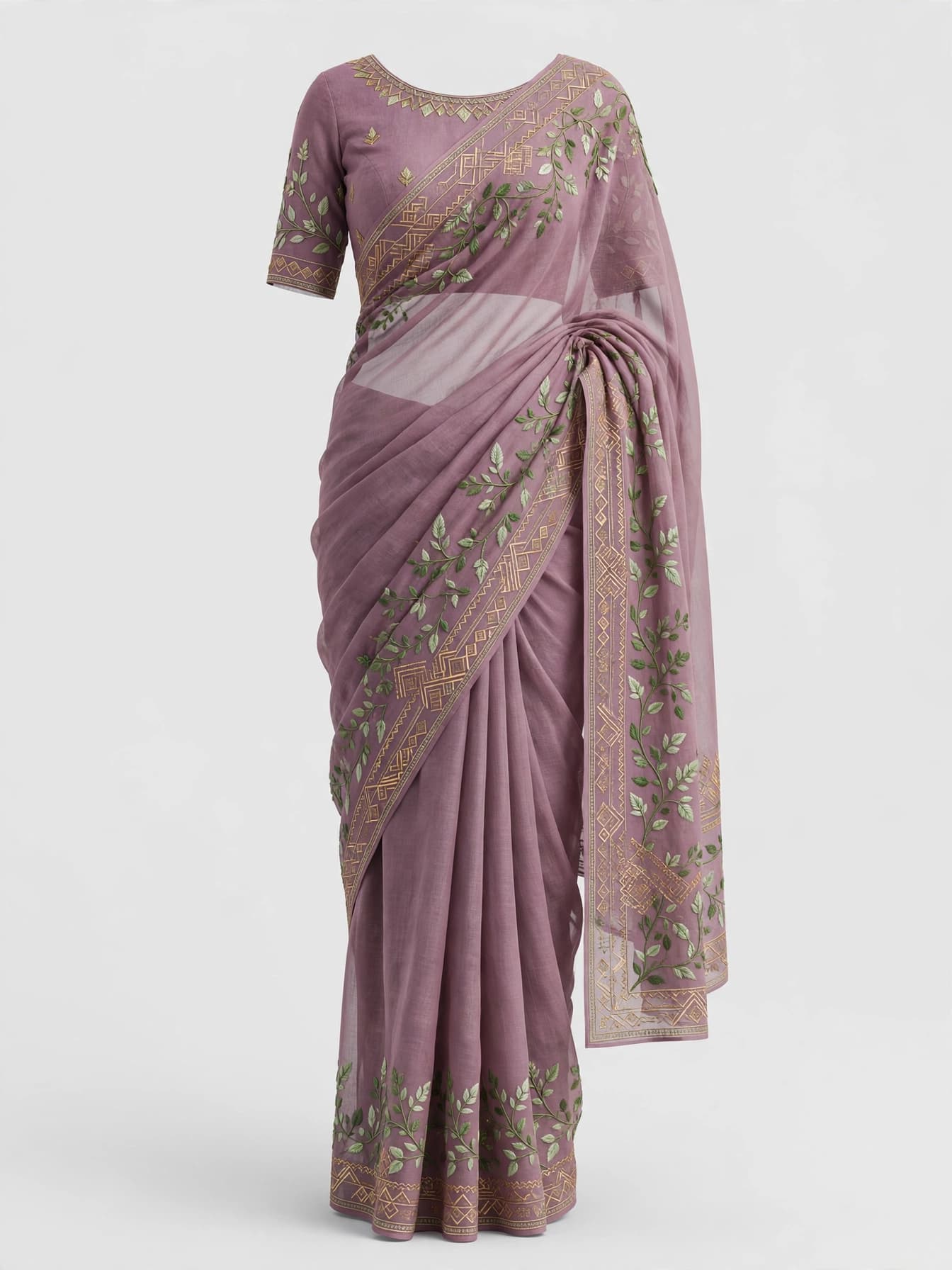 Golden Marigold Mist Linen Saree