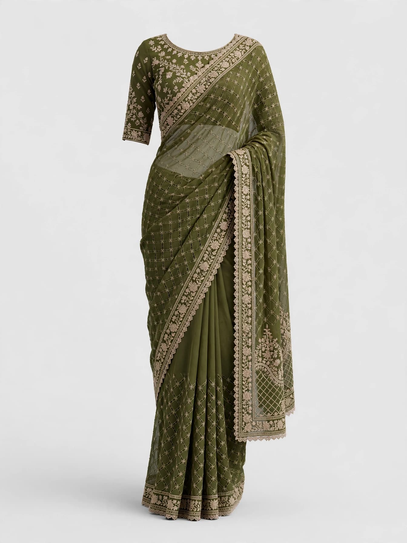 Contemporary Resham Bloom Saree